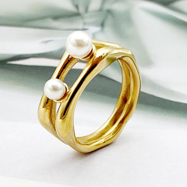 Holiday trend pearl bead unique line stainless steel rings