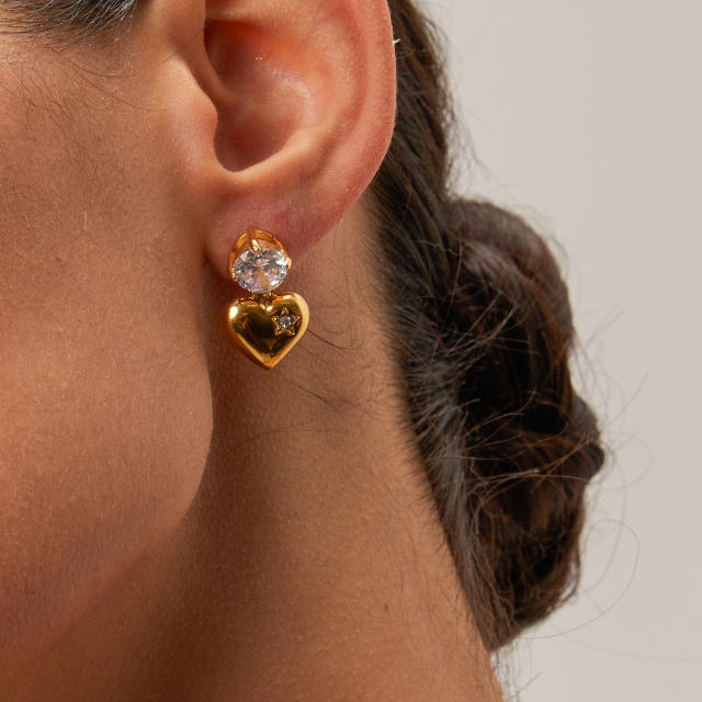 18KG top quality heart rhinestone stainless steel earrings