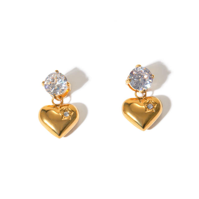 18KG top quality heart rhinestone stainless steel earrings