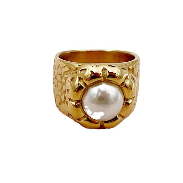 Baroque pearl sunflower stainless steel rings chunky rings