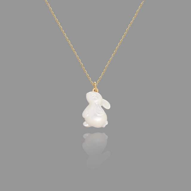 Cute rabbit pendant dainty stainless steel chain necklace