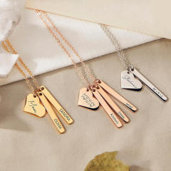 Concise heart bar pendant stainless steel dainty necklace engrave letter necklace