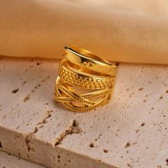 Unique gold color cross line stainless steel chunky rings