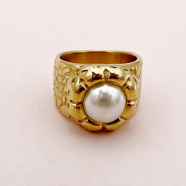 Baroque pearl sunflower stainless steel rings chunky rings