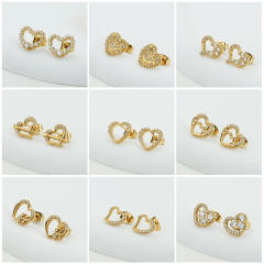 Delicate diamond heart hollow out stainless steel studs earrings