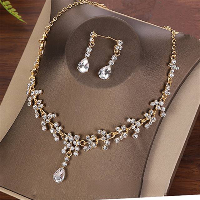 Decliate colorful rhinestone wedding necklace set