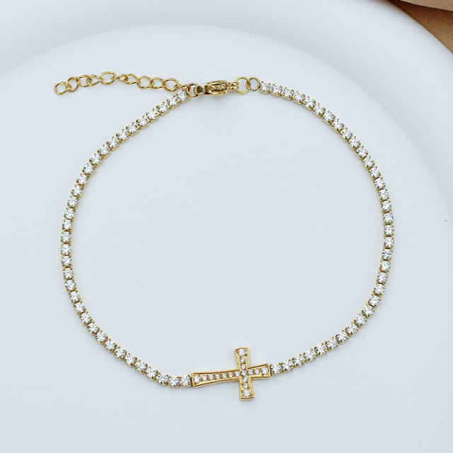 Delicate diamond cross tennis chain bracelet stainless steel bracelet