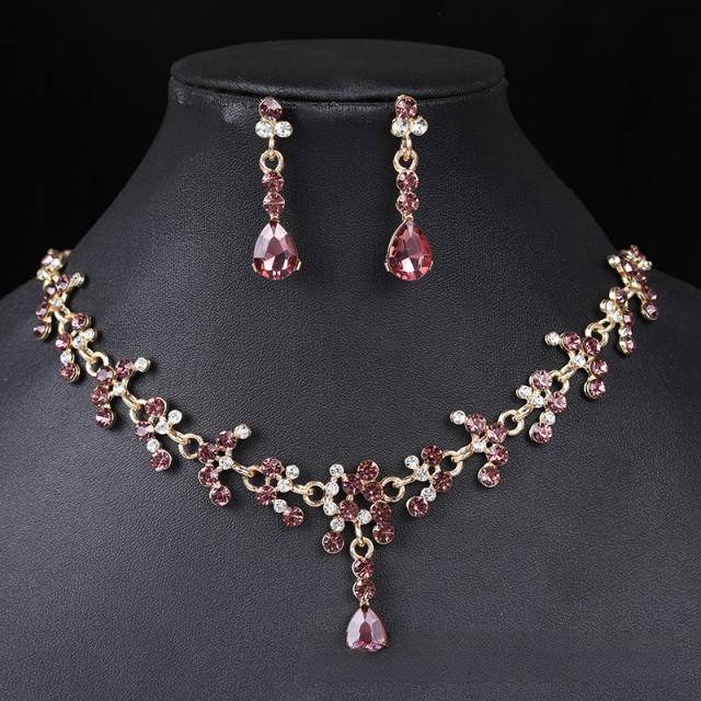 Decliate colorful rhinestone wedding necklace set