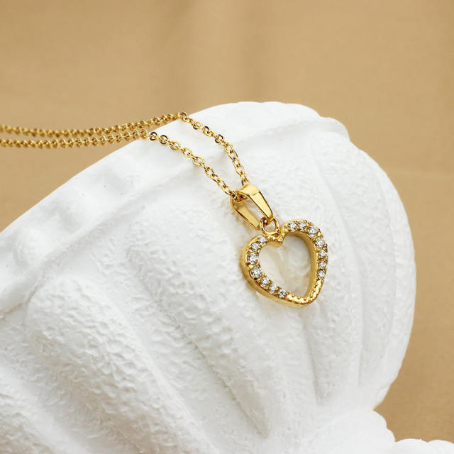 Dainty diamond heart pendant stainless steel necklace