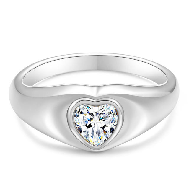 18KG diamond heart stainless steel finger rings