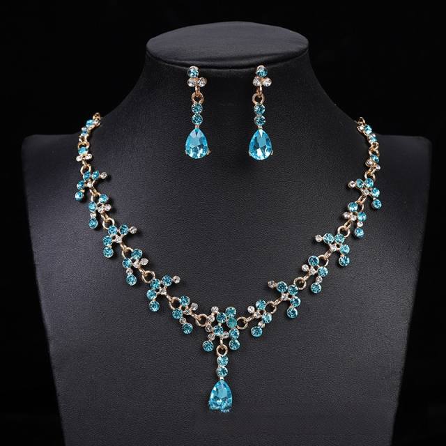 Decliate colorful rhinestone wedding necklace set