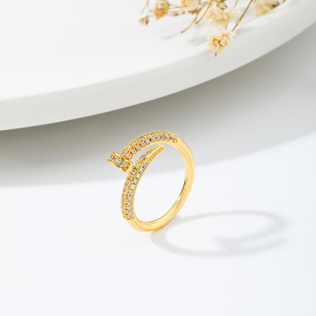 Delicate diamond nail real gold plated copper rings