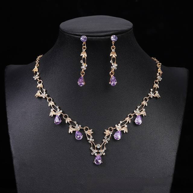 Delicate colorful rhinestone wedding necklace set