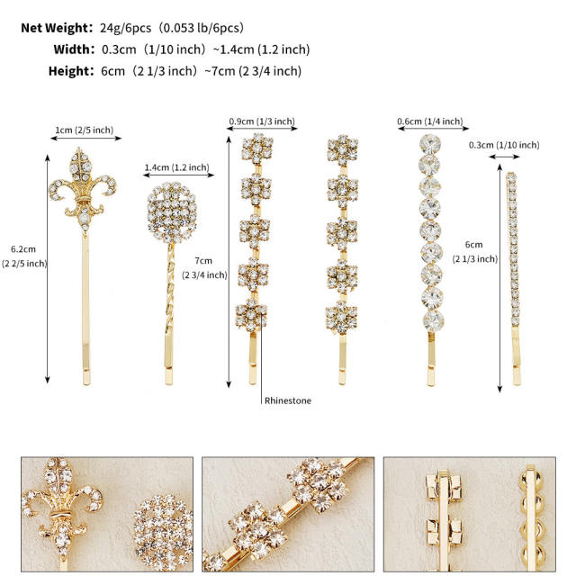 Spring summer colorful rhinestone easy match bobby pins hair clip set