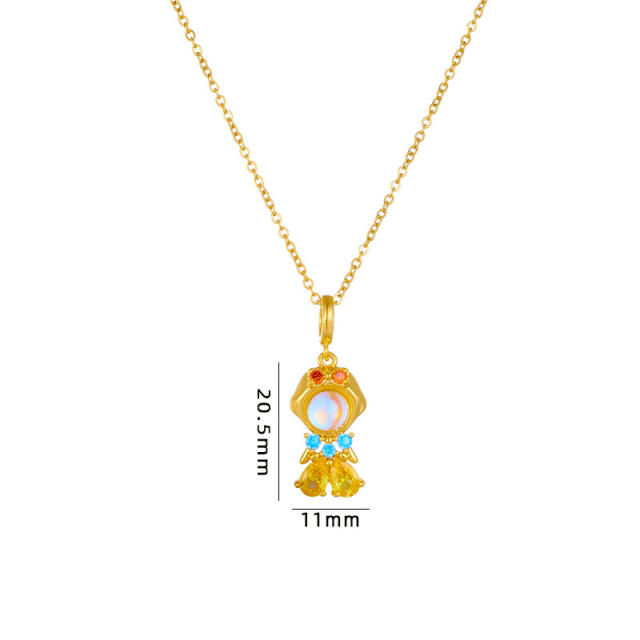 Cute cartoon princess pendant stainless steel chain necklace
