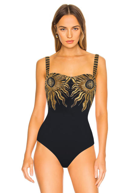 Hot sale gold color sun pattern one piece swimsuit set