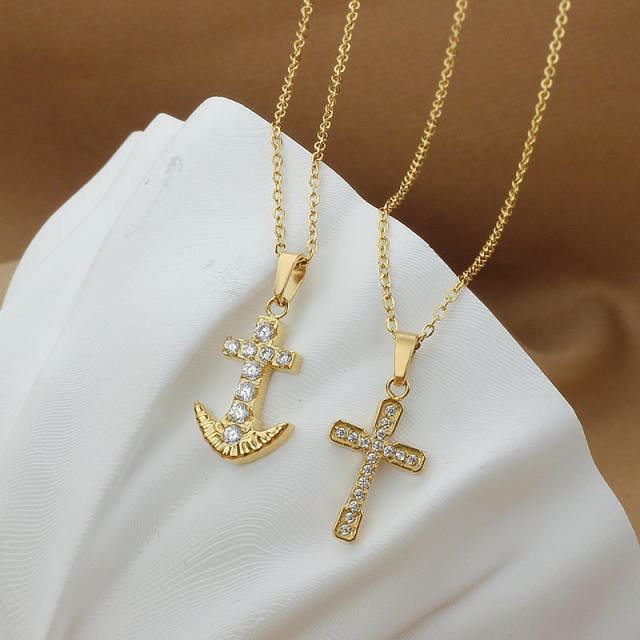 Dainty diamond cross pendant stainless steel necklace