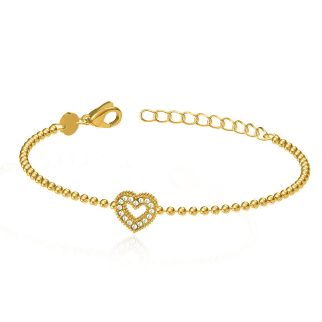 Delicate diamond heart square stainless steel bracelet