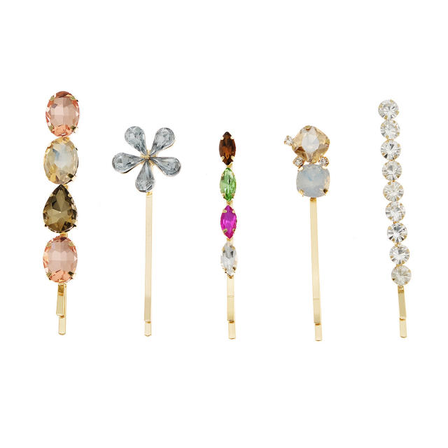 Spring summer colorful rhinestone easy match bobby pins hair clip set