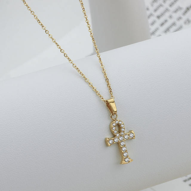 Dainty diamond cross pendant stainless steel necklace