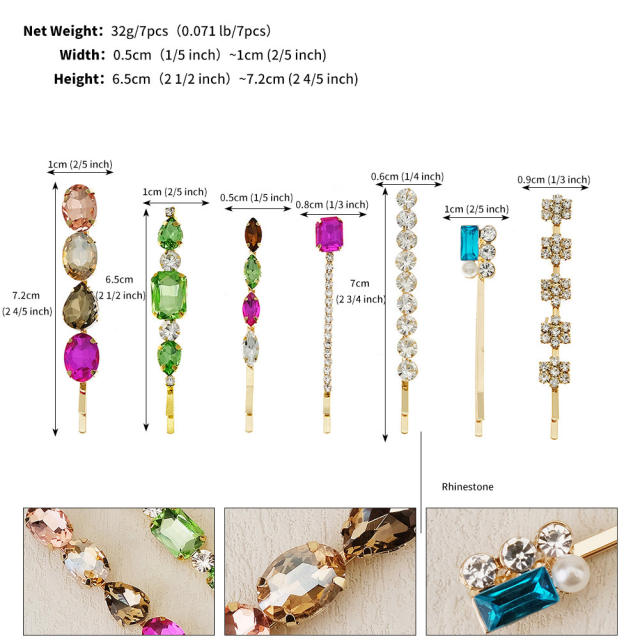 Spring summer colorful rhinestone easy match bobby pins hair clip set