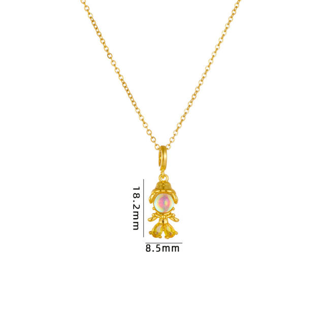 Cute cartoon princess pendant stainless steel chain necklace