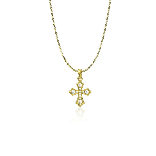 Dainty diamond cross pendant stainless steel necklace