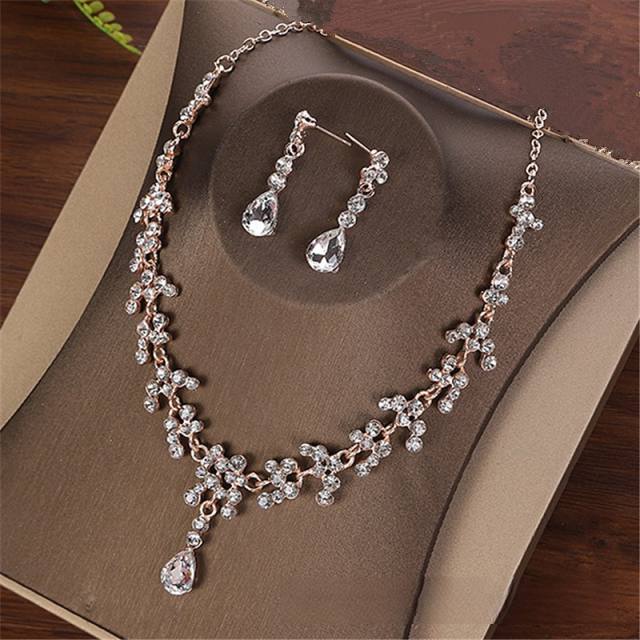 Decliate colorful rhinestone wedding necklace set