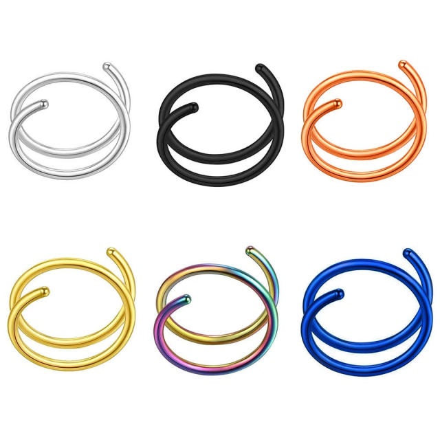 Colorful stainless steel sprial piercing nose rings