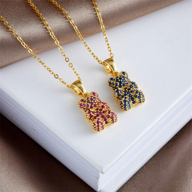 Delicate colorful diamond beart pendant stainless steel chain necklace