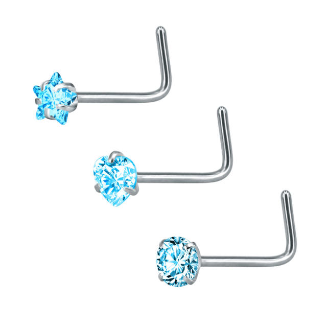 3pcs set hot sale colorful cubic zircon stainless steel piercing nose pin