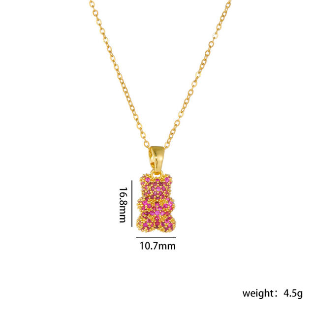 Delicate colorful diamond beart pendant stainless steel chain necklace