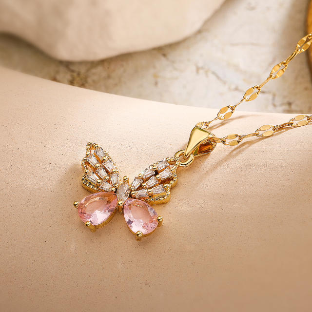 INS delicate diamond butterfly copper pendant necklace