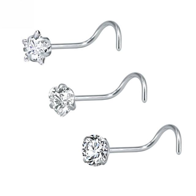 3pcs set hot sale colorful cubic zircon stainless steel piercing nose pin
