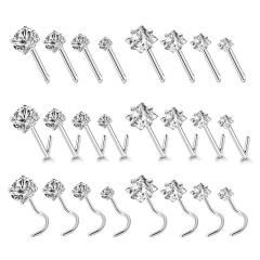 3A cubic zircon gold silver color stainless steel piercing nose pin