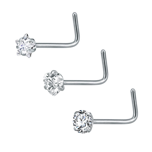3pcs set hot sale colorful cubic zircon stainless steel piercing nose pin