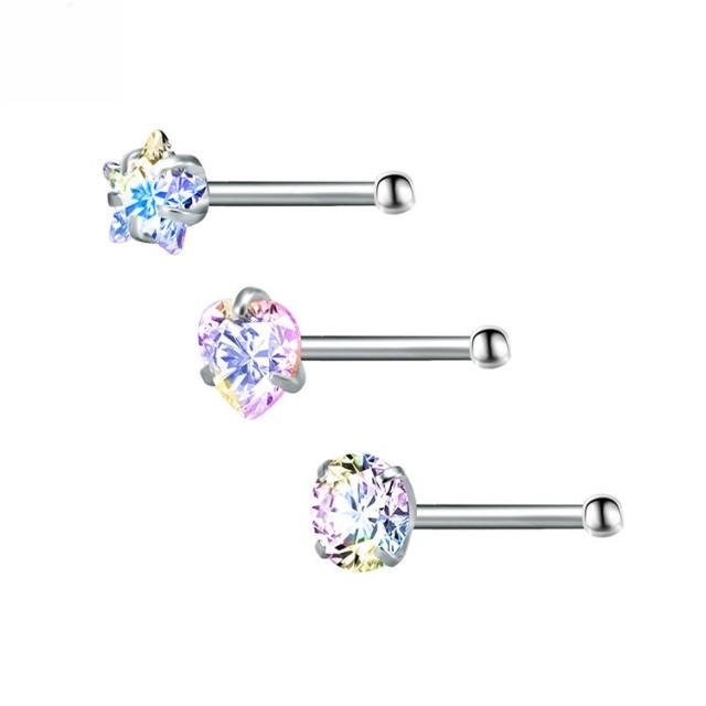 3pcs set hot sale colorful cubic zircon stainless steel piercing nose pin