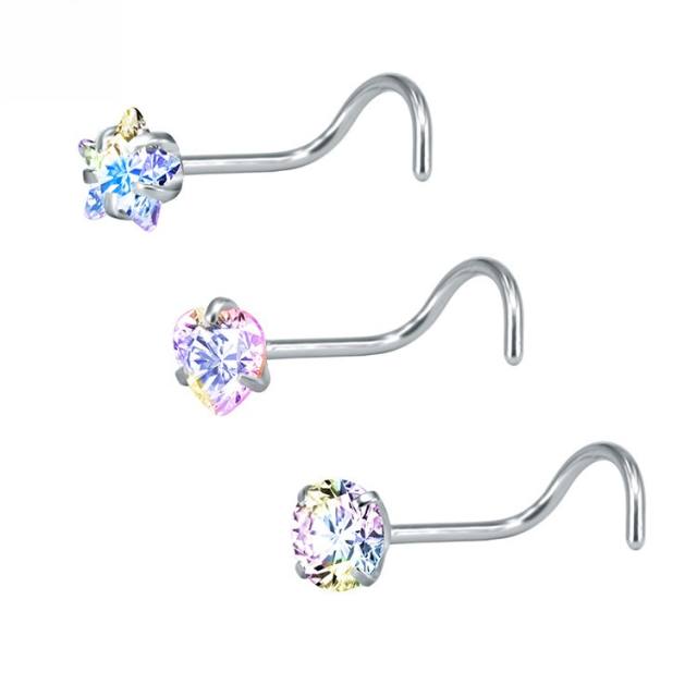 3pcs set hot sale colorful cubic zircon stainless steel piercing nose pin