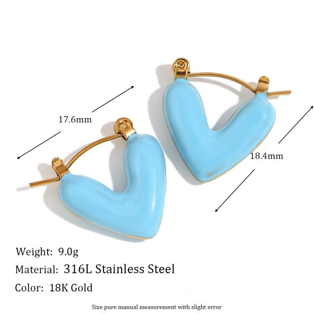 Spring summer Macaron color enamel V shape stainless steel earrings