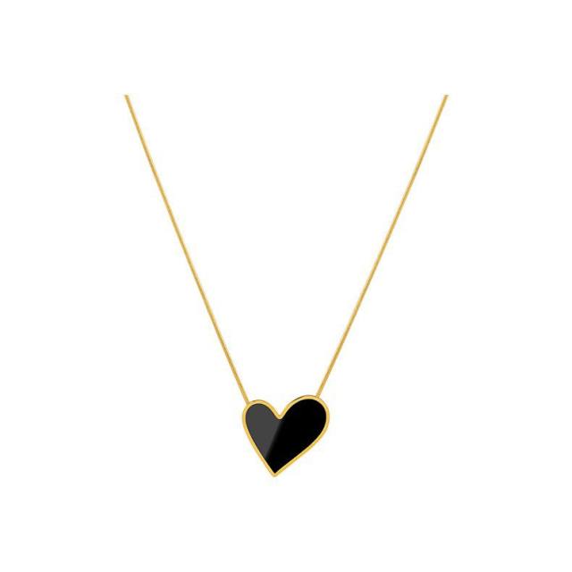 18KG black white heart dainty stainless steel necklace