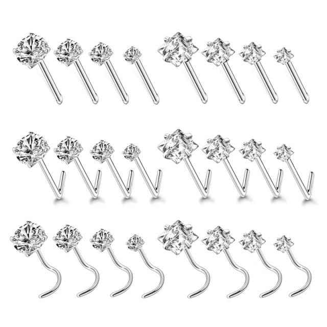 3A cubic zircon gold silver color stainless steel piercing nose pin