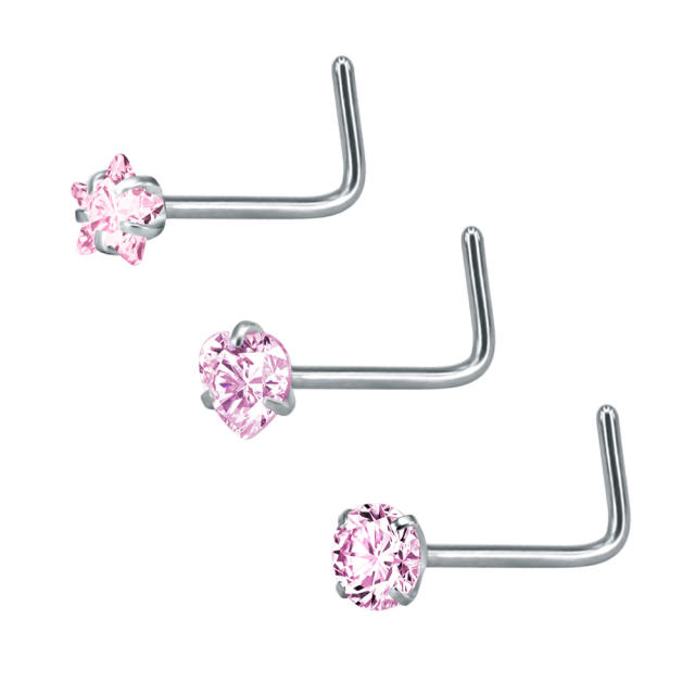 3pcs set hot sale colorful cubic zircon stainless steel piercing nose pin