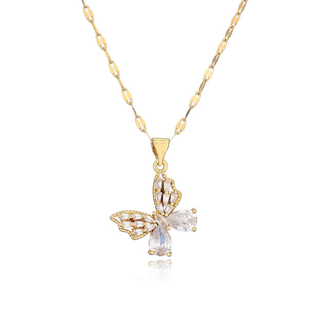 INS delicate diamond butterfly copper pendant necklace