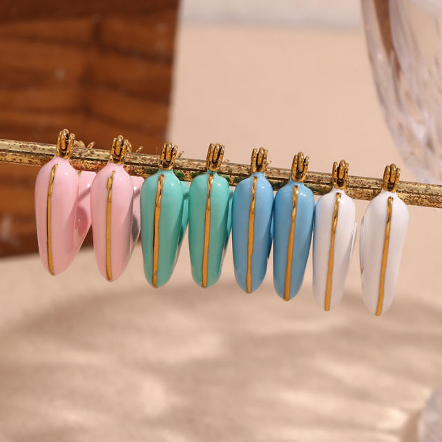 Spring summer Macaron color enamel V shape stainless steel earrings