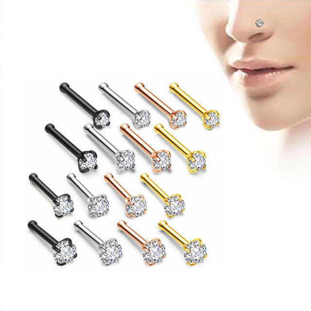 316L straight pattern diamond stainless steel piercing nose pin