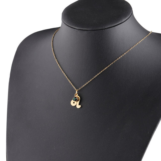 Dainty zodiac birthstone pendant stainless steel necklace