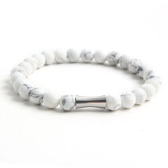Concise natural stone bead stainless steel bead elastic bracelet