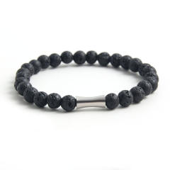 Concise natural stone bead stainless steel bead elastic bracelet