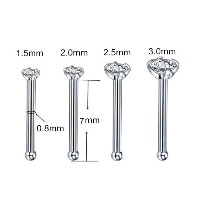 316L straight pattern diamond stainless steel piercing nose pin