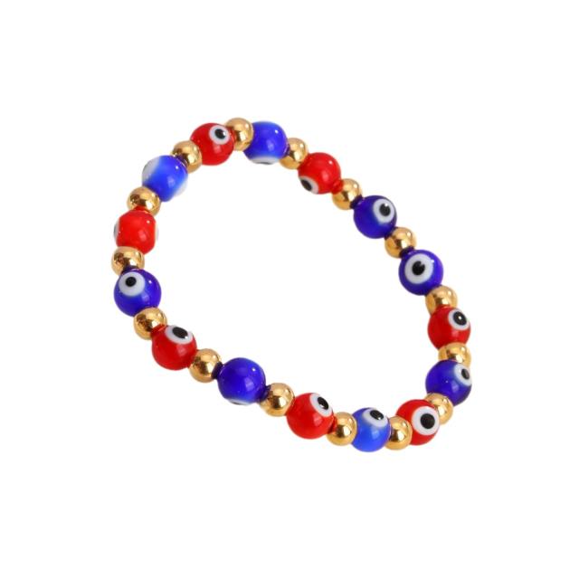 Evil eye colorful  natural bead elastic stainless steel bracelet